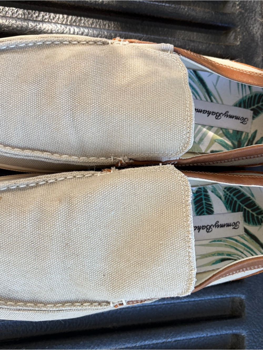 Tommy Bahama Men's Cream Canvas Slip-On Loafers with Tropical Insole